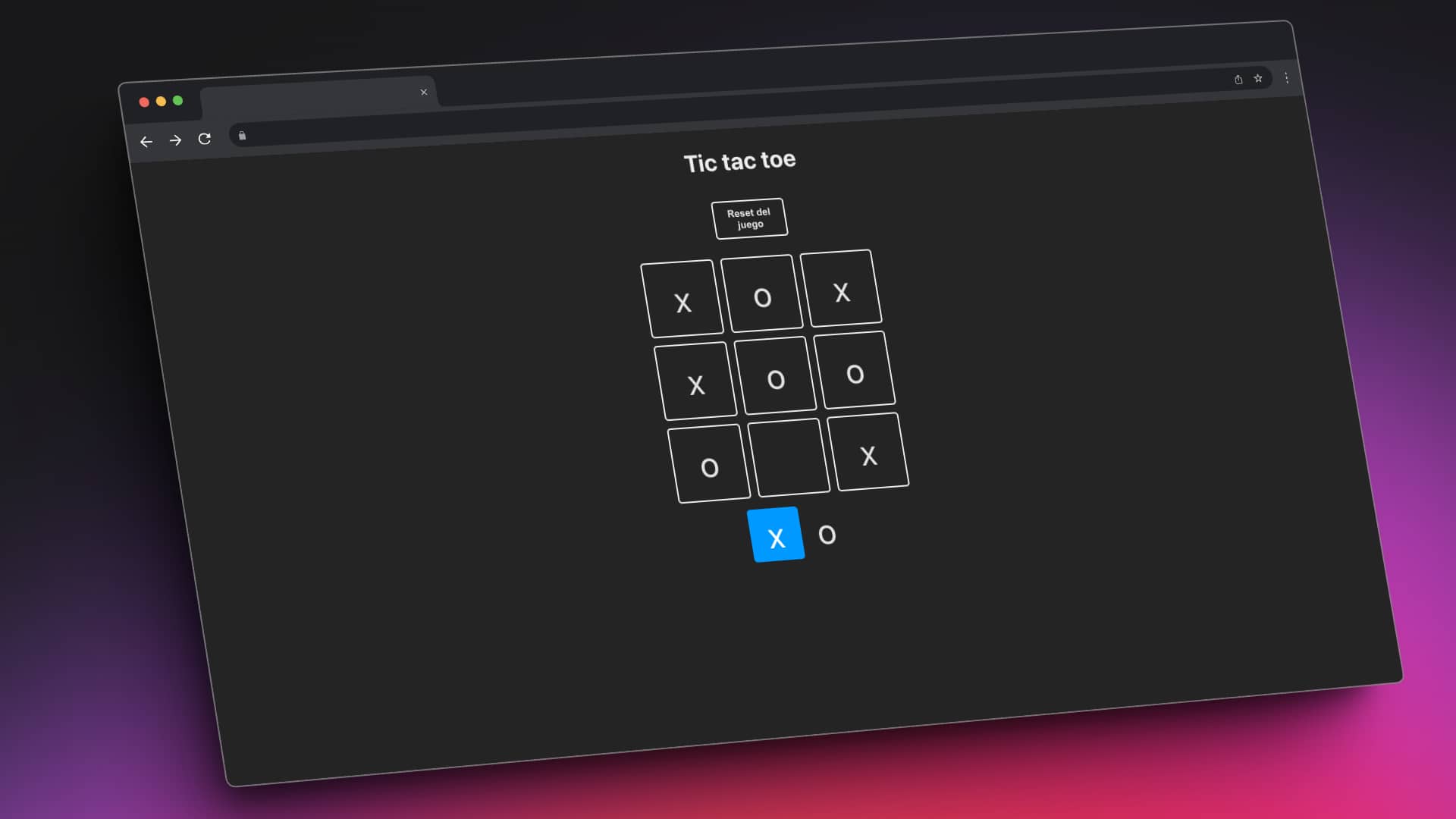 Captura de pantalla del proyecto TicTacToe